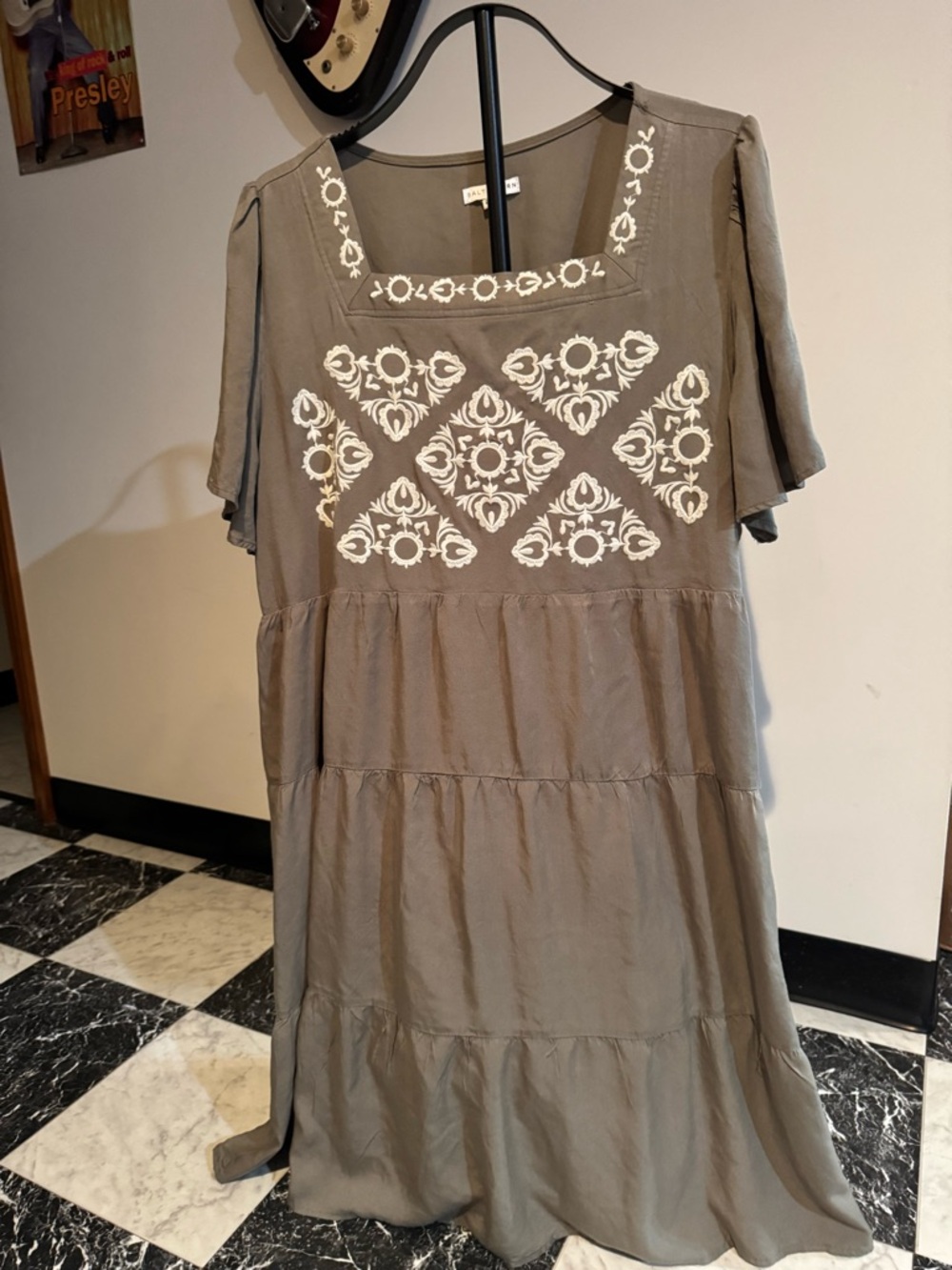 Baltic Born Olive Embroidered Babydoll Dress 2XL Cottagecore Boho Festival